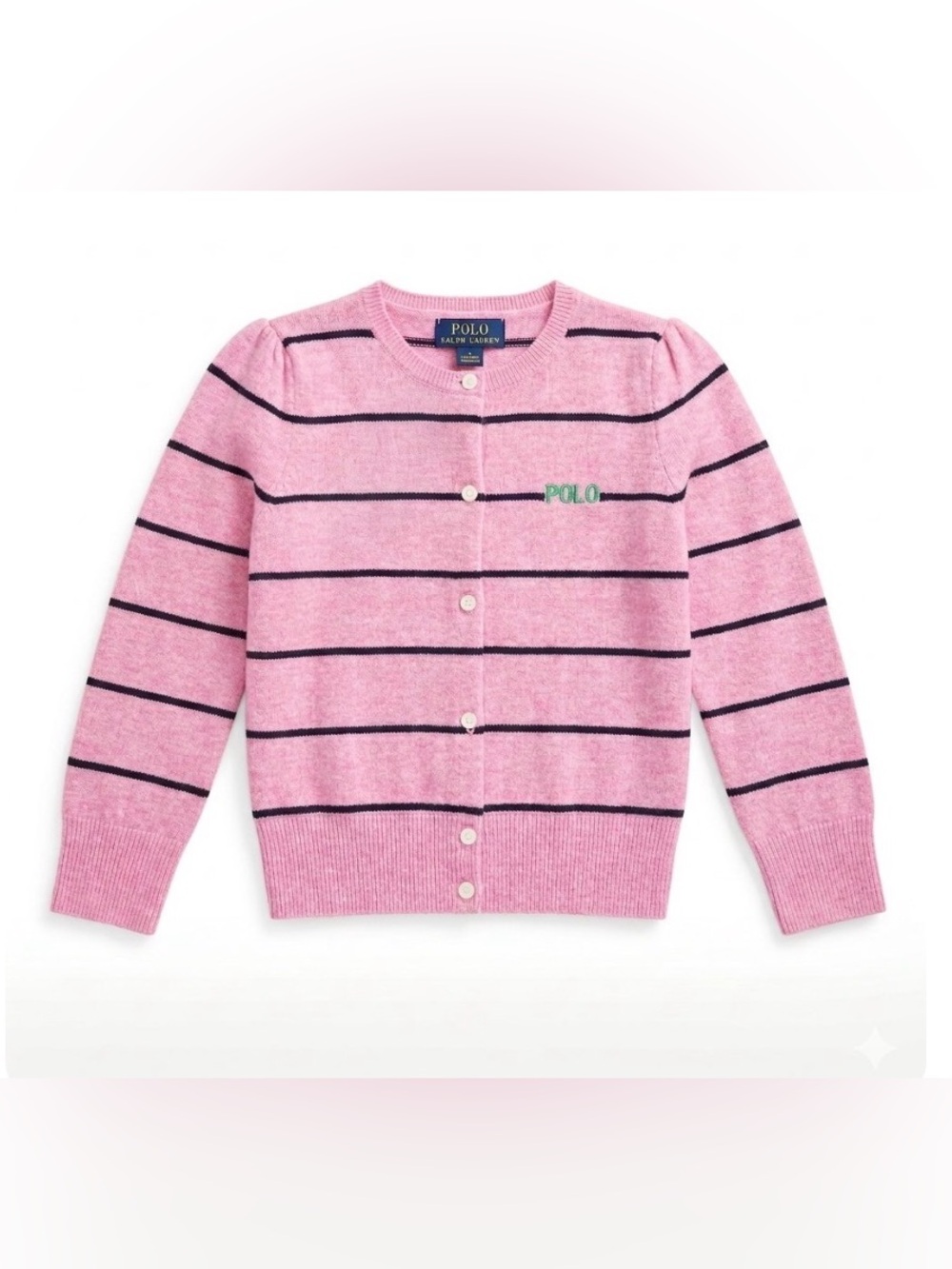 Polo Ralph Lauren Girls 100% Wool Cardigan Pink Strped Navy  Size 4T NWT $89